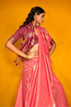 Coral Pink Tussar Silk Saree