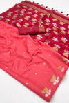 Coral Pink Tussar Silk Saree