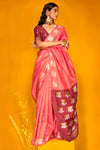 Coral Pink Tussar Silk Saree