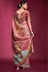 Coral Pink Woven Tussar Silk Saree