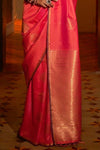 Coral Red Banarasi Silk Saree With Zari Weaving