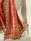 Coral Red Bandhani Banarasi Georgette Saree With Contrast Blouse