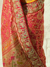 Coral Red Bandhani Banarasi Georgette Saree With Contrast Blouse