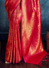 Coral Red Kanjivaram Silk Saree