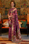 Cosmic Purple Tanchoi Handloom Weaving Satin Saree