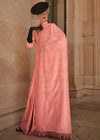 Crayola Peach Woven Pure Satin Handloom Weaving Silk Saree