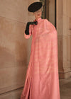 Crayola Peach Woven Pure Satin Handloom Weaving Silk Saree