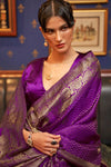 Crayola Purple Woven Satin Silk Saree