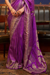 Crayola Purple Woven Satin Silk Saree