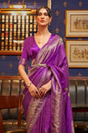 Crayola Purple Woven Satin Silk Saree