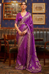 Crayola Purple Woven Satin Silk Saree