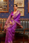 Crayola Purple Woven Satin Silk Saree