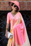 Cream and Pink Soft Silk Saree