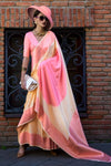 Cream and Pink Soft Silk Saree