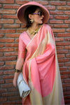 Cream and Pink Soft Silk Saree