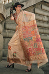 Cream And Taupe Kashmiri Jamawar Handloom Silk Saree