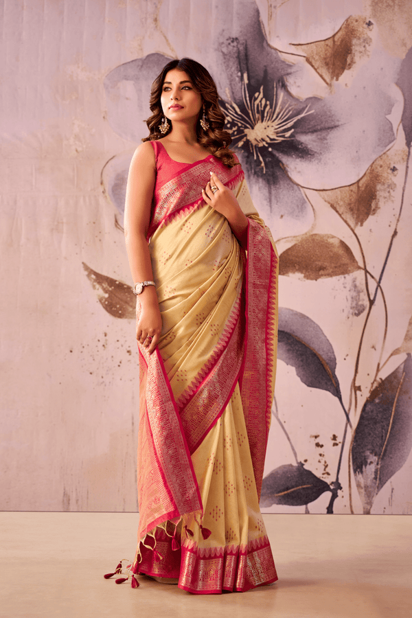 Cream Banarasi Cotton Silk Saree