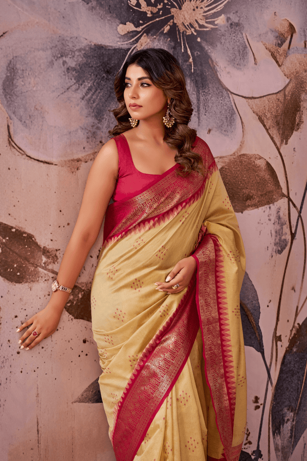 Cream Banarasi Cotton Silk Saree