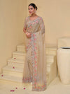 Cream Banarasi Silk Saree With Grand Embroidery