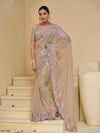 Cream Banarasi Silk Saree With Grand Embroidery