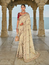 Cream Banarasi Silk Saree With Heavy Work