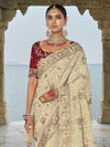 Cream Banarasi Silk Saree With Heavy Work