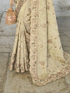 Cream Banarasi Silk Saree With Heavy Work