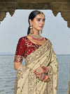 Cream Banarasi Silk Saree With Heavy Work