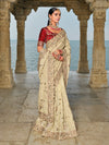 Cream Banarasi Silk Saree With Heavy Work