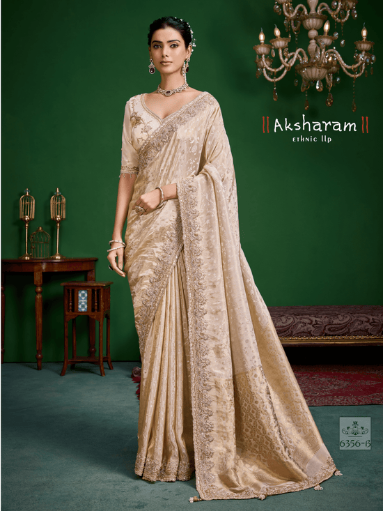 Cream Banarasi Tissue Silk Saree