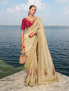 Cream Designer Saree With Contrast Blouse