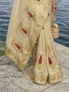 Cream Designer Saree With Contrast Blouse