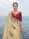 Cream Designer Saree With Contrast Blouse