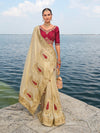 Cream Designer Saree With Contrast Blouse