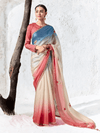 Cream Embroidered Designer Organza Silk Saree With Contrast Blouse