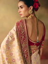 Cream Gold Bandhani Banarasi Georgette Saree, back view