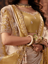 Cream Gold Embroidered Designer Tissue Silk Saree