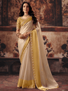 Cream Gold Embroidered Designer Tissue Silk Saree