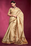 Cream Gold Woven Tussar Silk Saree