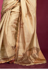 Cream Gold Woven Tussar Silk Saree