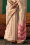 Cream Handloom Linen Saree