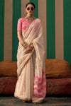 Cream Handloom Linen Saree