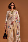 Cream Handloom Satin Silk Saree