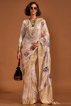 Cream Handloom Satin Silk Saree