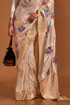 Cream Handloom Satin Silk Saree