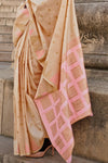 Cream Khadi South Silk Saree With Temple Border