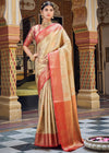 Cream Woven Banarasi Silk Saree