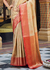 Cream Woven Banarasi Silk Saree