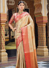 Cream Woven Banarasi Silk Saree