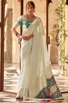 Creamy White Banarasi Soft Silk Saree With Gold Zari